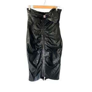Vintage Climax David Howard Black Leather Big Bow Front Ruched Dress medium